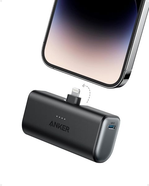 Anker Nano Portable Charger for iPhone, with Built-in MFi Certified Lightning Connector, Power Bank 5,000mAh 12W, Compatible with iPhone 14/14 Pro / 14 Plus, iPhone 13 and 12